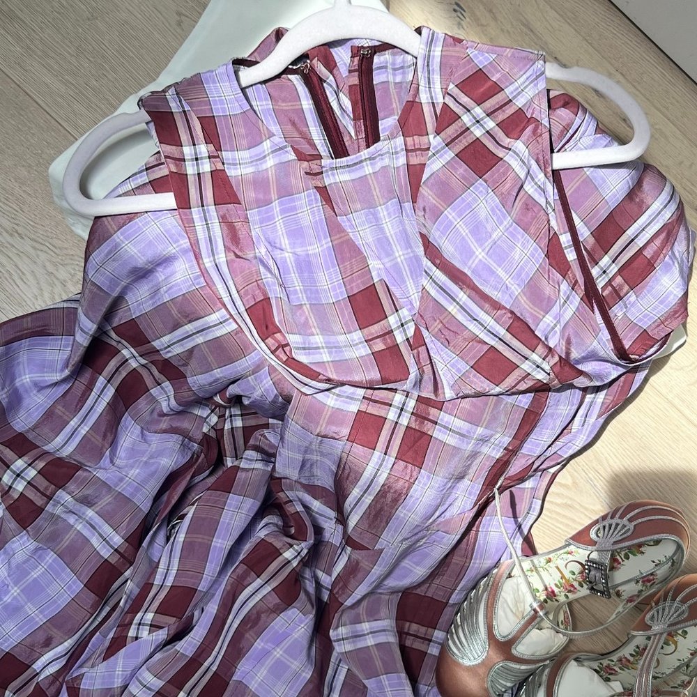 Victoria Beckham Gingham Purple and Pink Flowy Dress